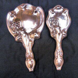 ANTIQUE SILVER MIRROR, BRUSH, WEBSTER CO. ART NOUVEAU STERLING